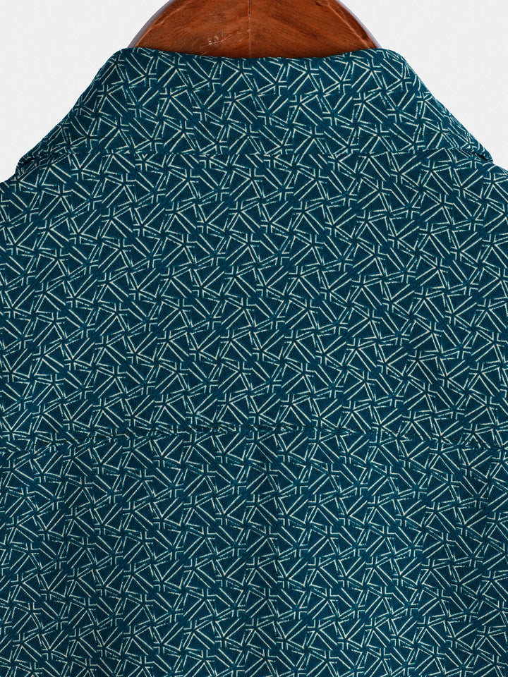 Chemise décontractée à manches courtes et poches pour homme, imprimé géométrique