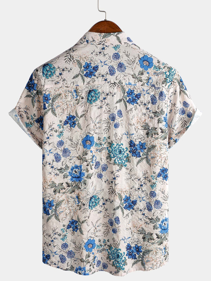 Chemise à manches courtes à imprimé floral rétro pour homme
