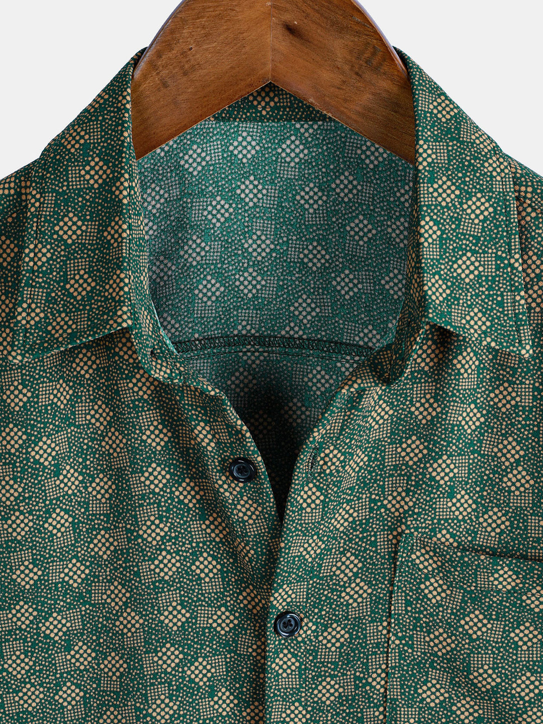 Chemise à manches courtes et poche verte à imprimé géométrique rétro pour homme