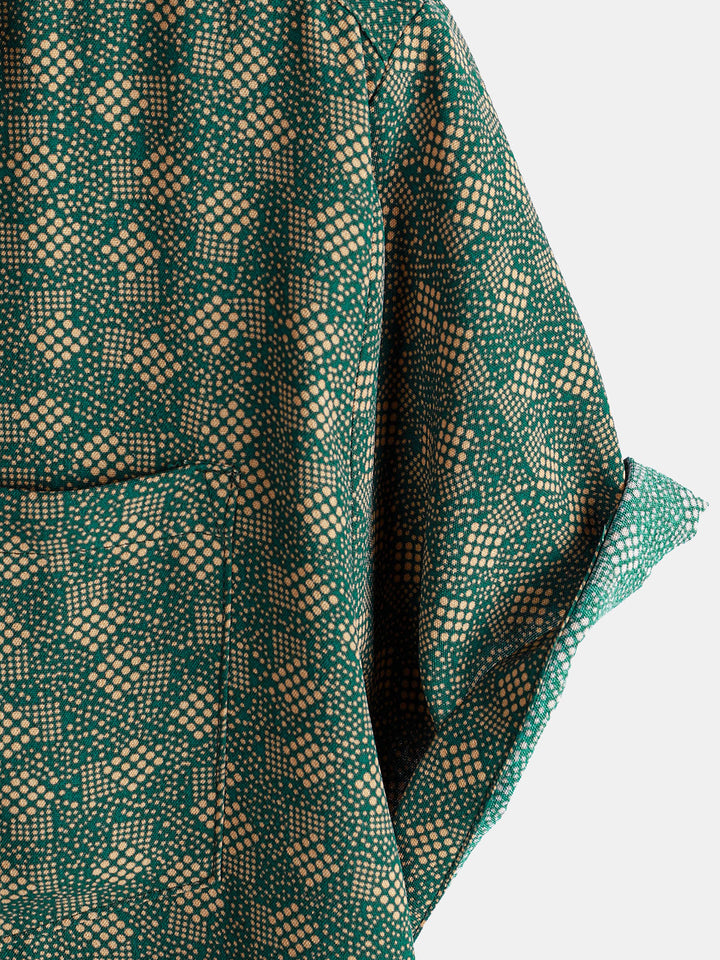 Chemise à manches courtes et poche verte à imprimé géométrique rétro pour homme