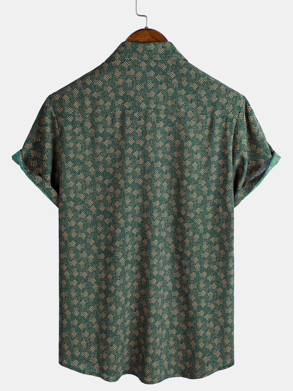 Chemise à manches courtes et poche verte à imprimé géométrique rétro pour homme