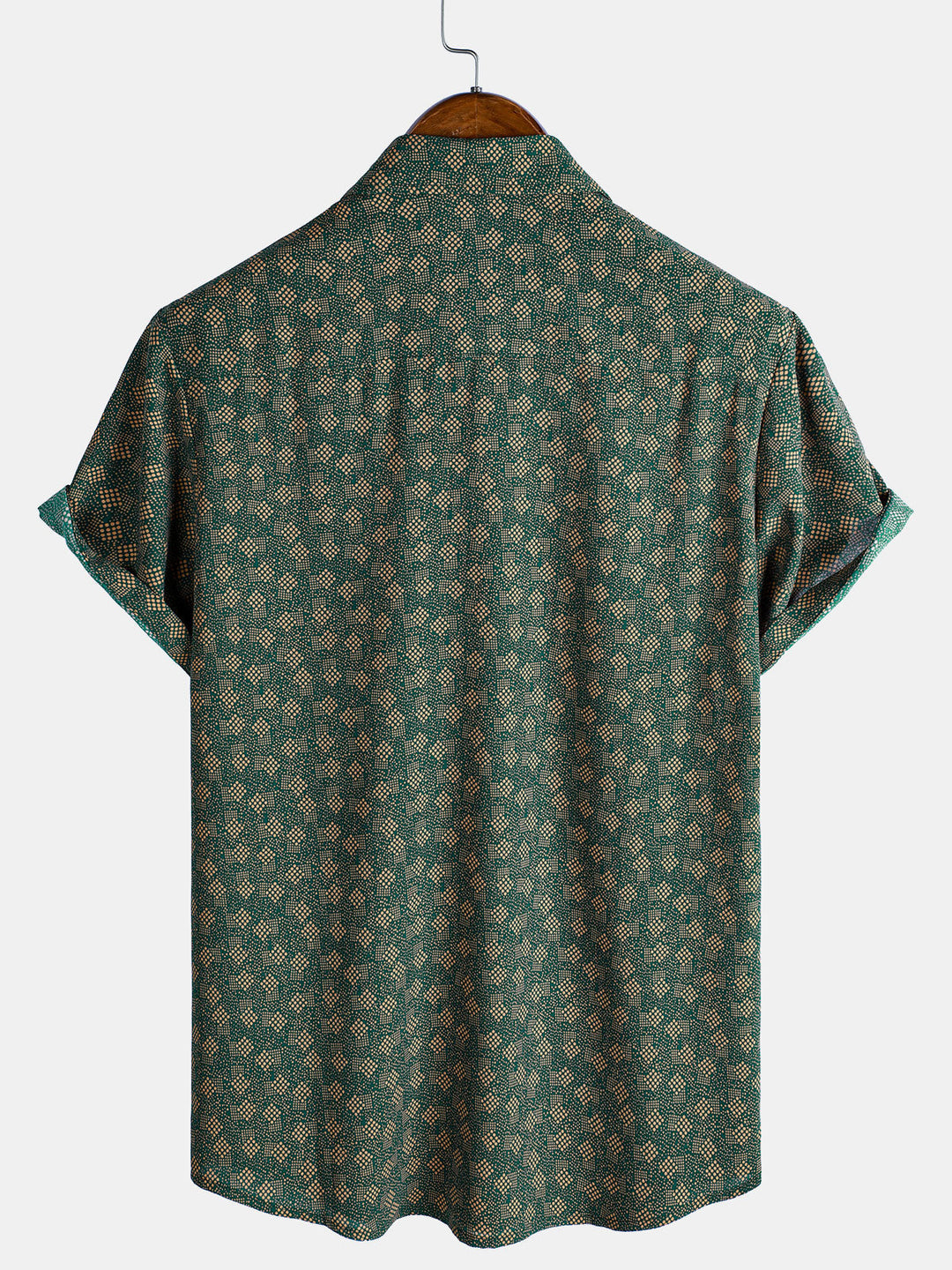 Chemise à manches courtes et poche verte à imprimé géométrique rétro pour homme