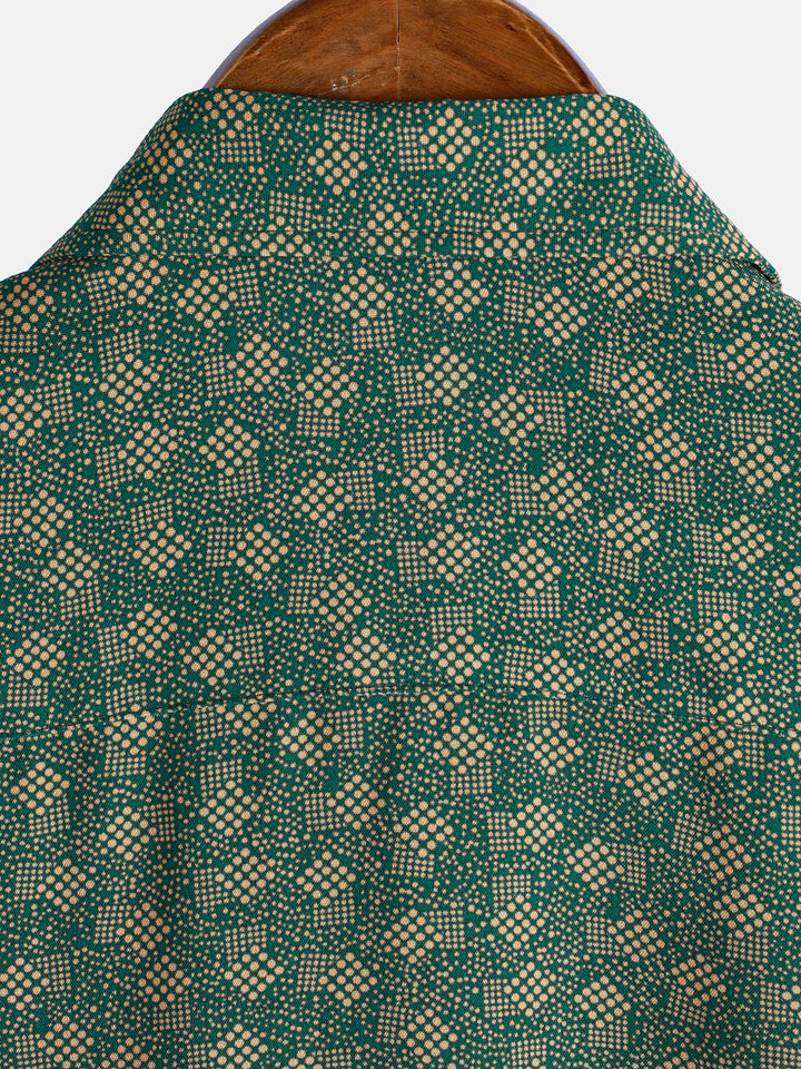 Chemise à manches courtes et poche verte à imprimé géométrique rétro pour homme