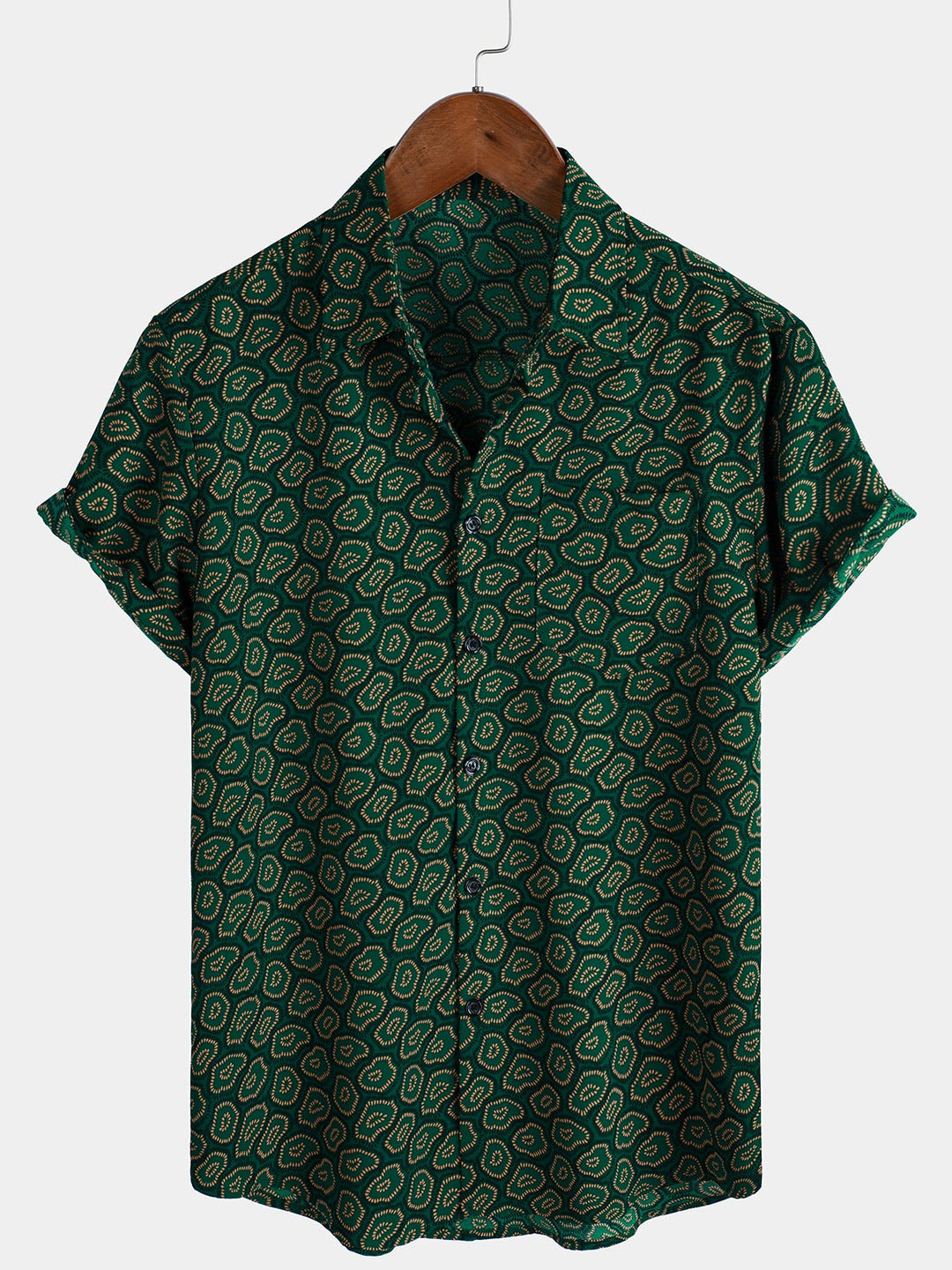 Chemise à manches courtes et poche pour homme, motif abstrait vert