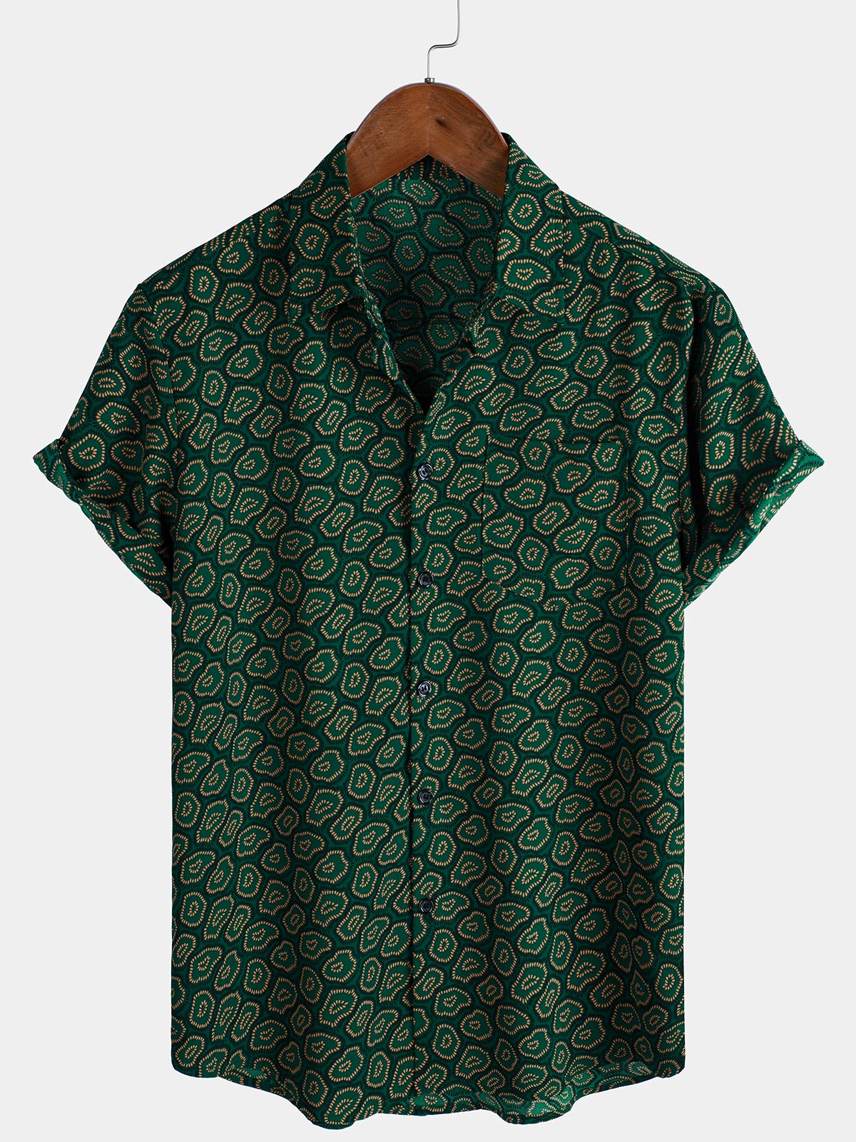 Chemise à manches courtes et poche pour homme, motif abstrait vert