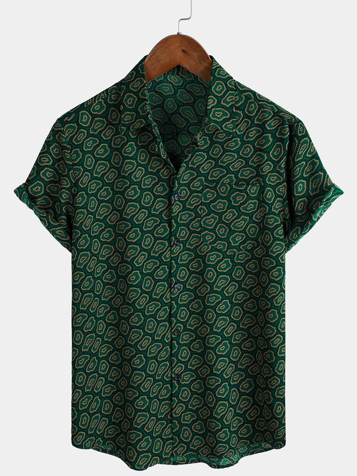Chemise à manches courtes et poche pour homme, motif abstrait vert