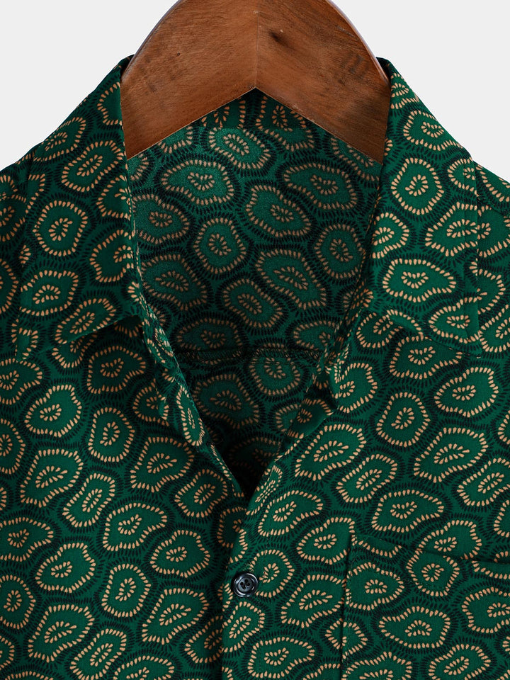 Chemise à manches courtes et poche pour homme, motif abstrait vert