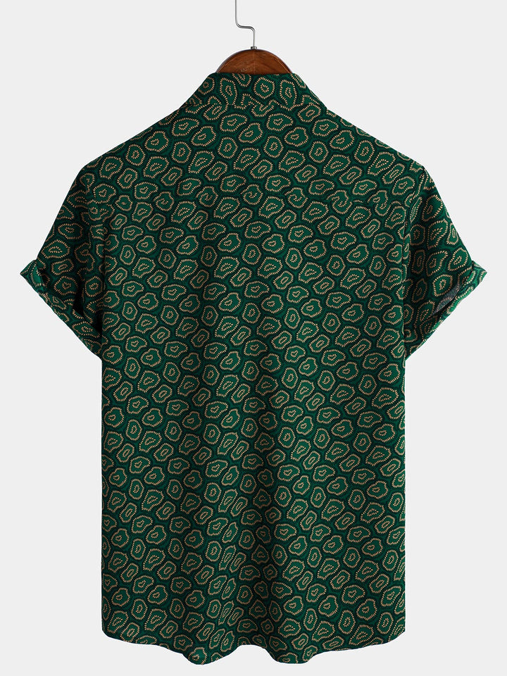 Chemise à manches courtes et poche pour homme, motif abstrait vert