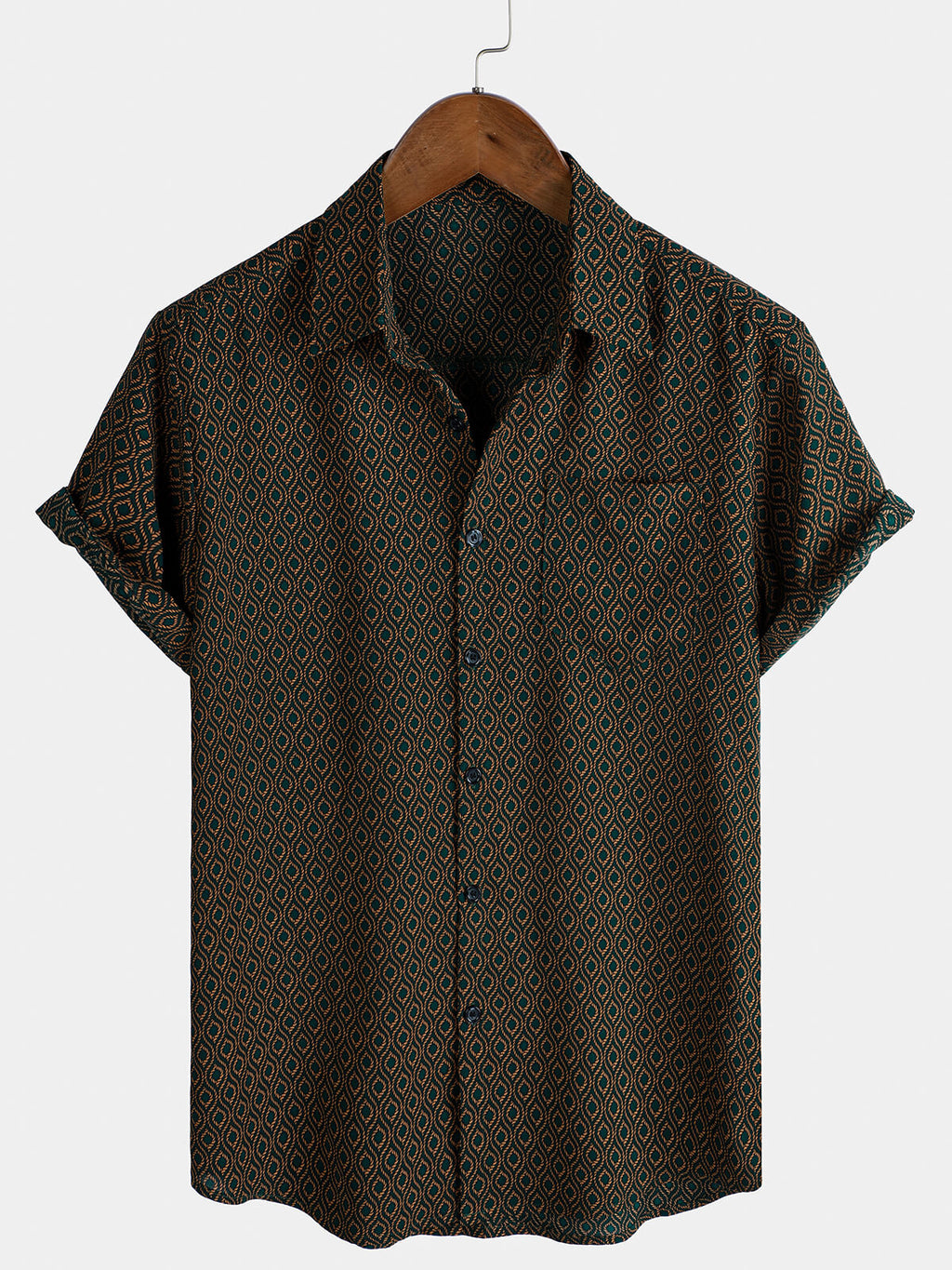 Chemise Retro à Manches Courtes avec Boutons Casual pour Homme