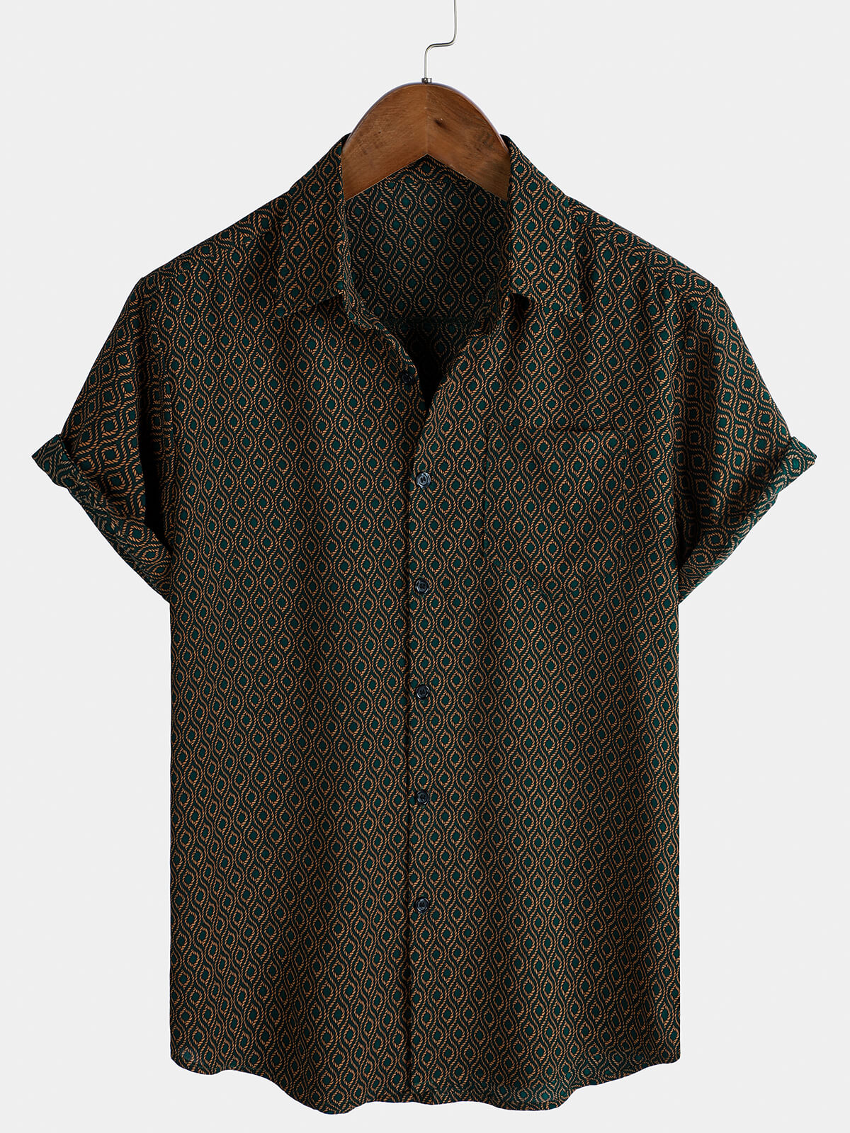 Chemise Retro à Manches Courtes avec Boutons Casual pour Homme