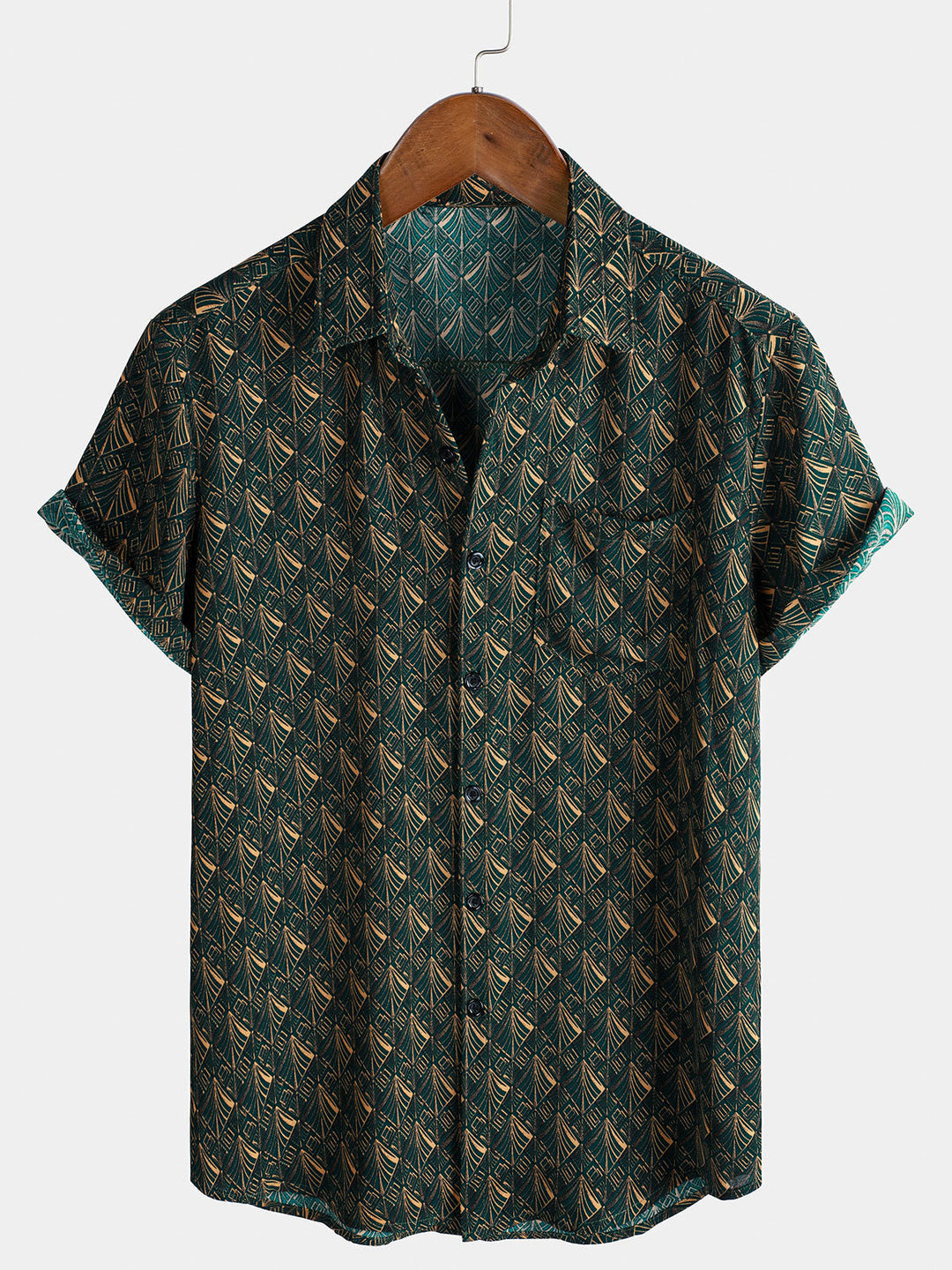 Chemise de vacances à manches courtes et poches à imprimé géométrique rétro pour homme