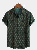 Chemise de vacances à manches courtes et poches à imprimé géométrique rétro pour homme