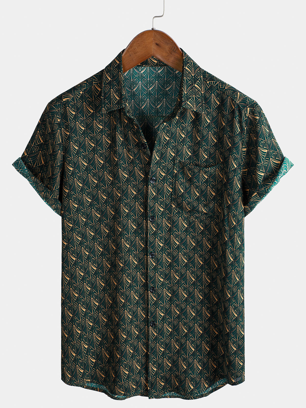Chemise de vacances à manches courtes et poches à imprimé géométrique rétro pour homme