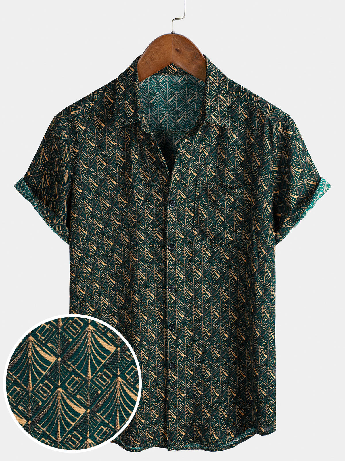 Chemise de vacances à manches courtes et poches à imprimé géométrique rétro pour homme