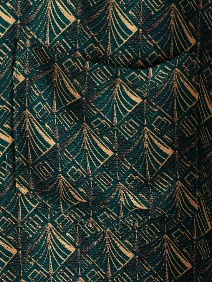 Chemise de vacances à manches courtes et poches à imprimé géométrique rétro pour homme
