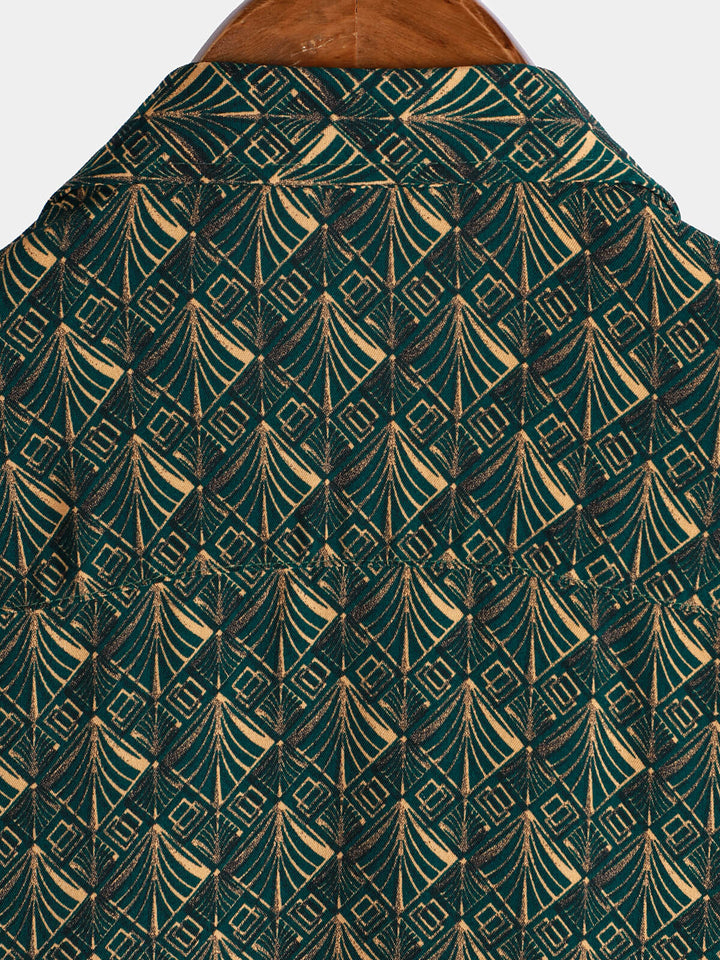 Chemise de vacances à manches courtes et poches à imprimé géométrique rétro pour homme