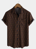 Chemise à Manches Courtes avec Poche en Imprimé Géométrique Rétro Marron pour Homme