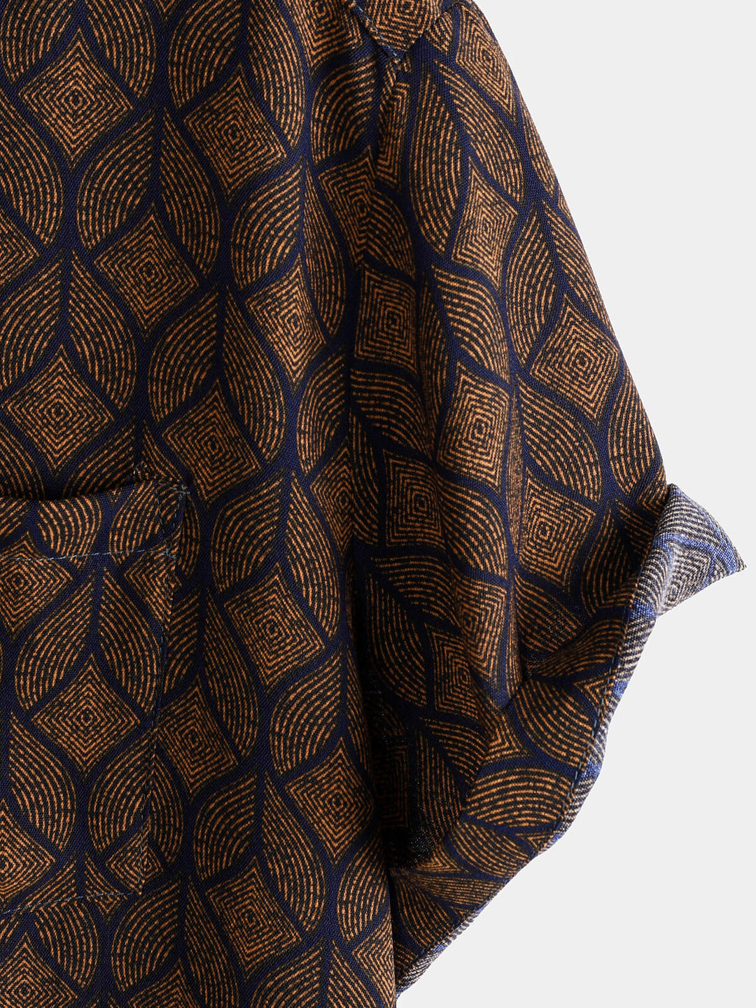 Chemise à manches courtes et poches à imprimé géométrique rétro marron pour homme