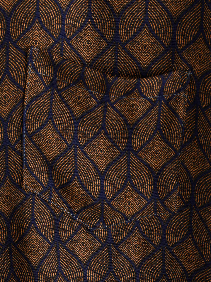 Chemise à manches courtes et poches à imprimé géométrique rétro marron pour homme