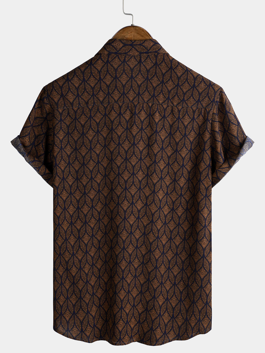 Chemise à manches courtes et poches à imprimé géométrique rétro marron pour homme