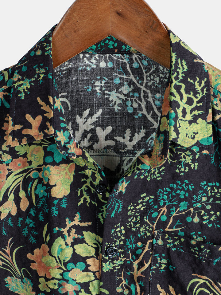 Chemise hawaïenne à manches courtes et poches à imprimé botanique pour homme