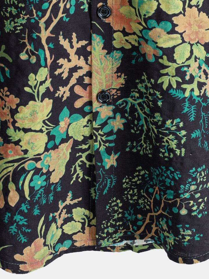 Chemise hawaïenne à manches courtes et poches à imprimé botanique pour homme