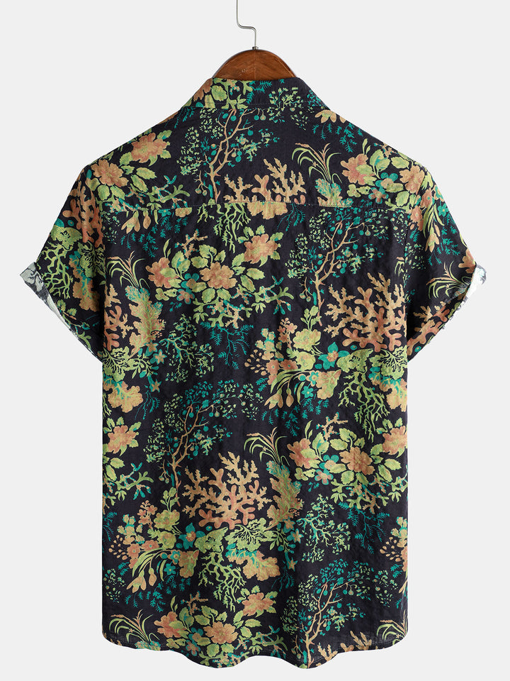 Chemise hawaïenne à manches courtes et poches à imprimé botanique pour homme