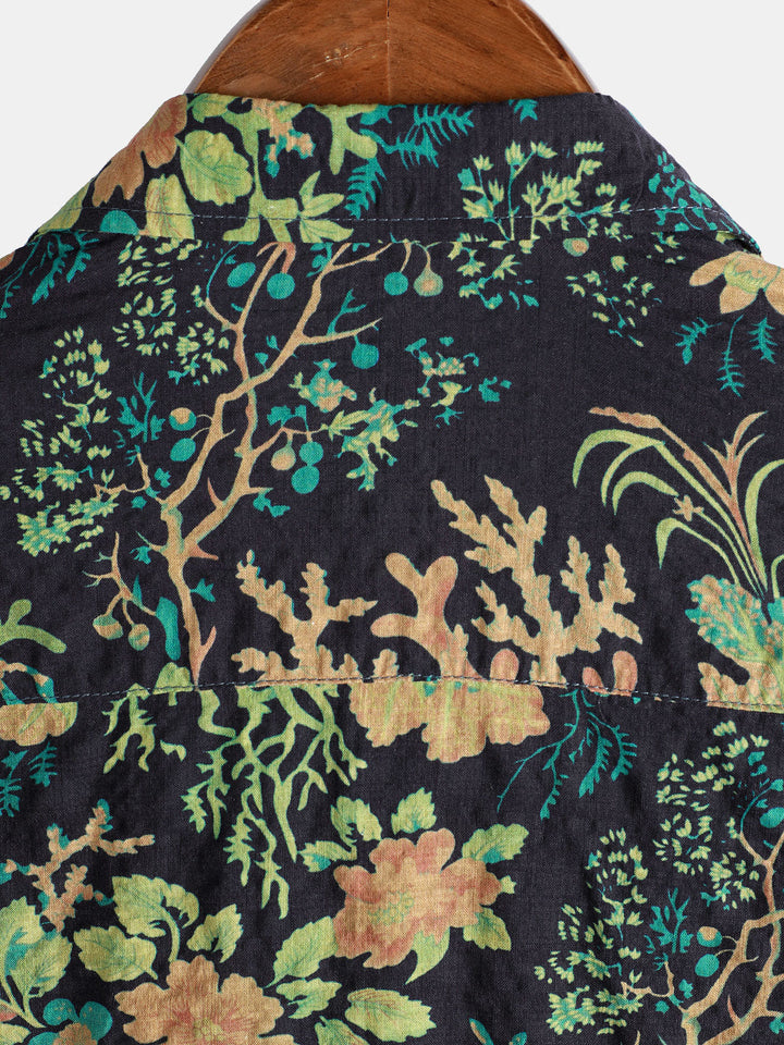 Chemise hawaïenne à manches courtes et poches à imprimé botanique pour homme