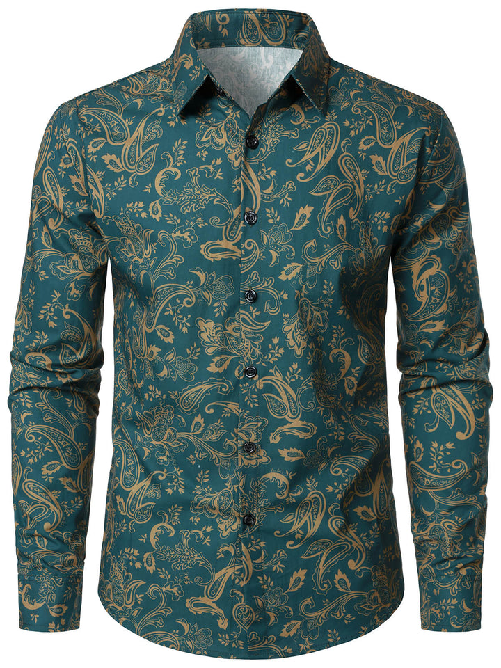Chemise à manches longues en coton à imprimé cachemire pour homme