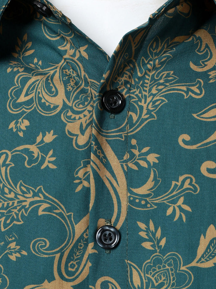 Chemise à manches longues en coton à imprimé cachemire pour homme