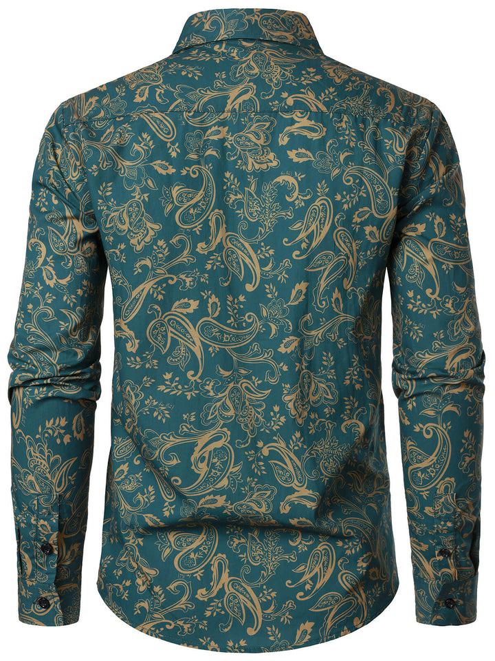 Chemise à manches longues en coton à imprimé cachemire pour homme