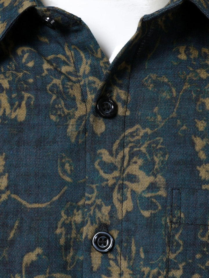 Chemise à manches longues et poche à imprimé floral rétro pour homme