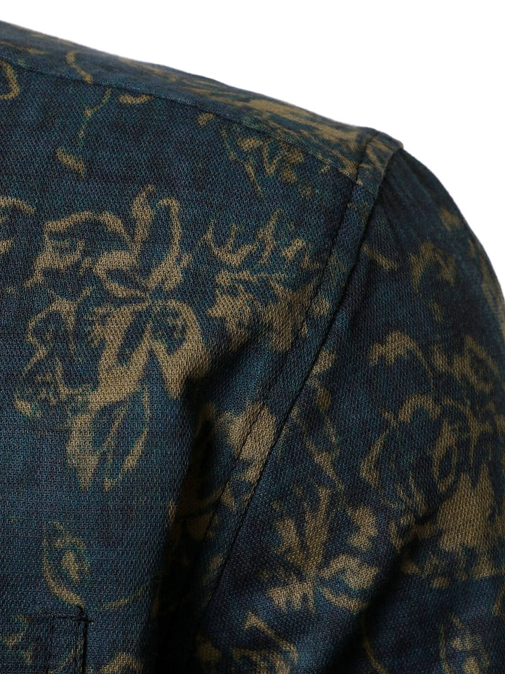 Chemise à manches longues et poche à imprimé floral rétro pour homme