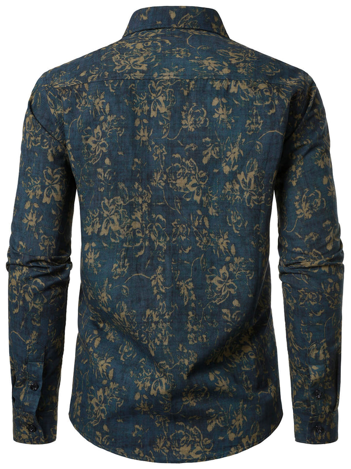 Chemise à manches longues et poche à imprimé floral rétro pour homme