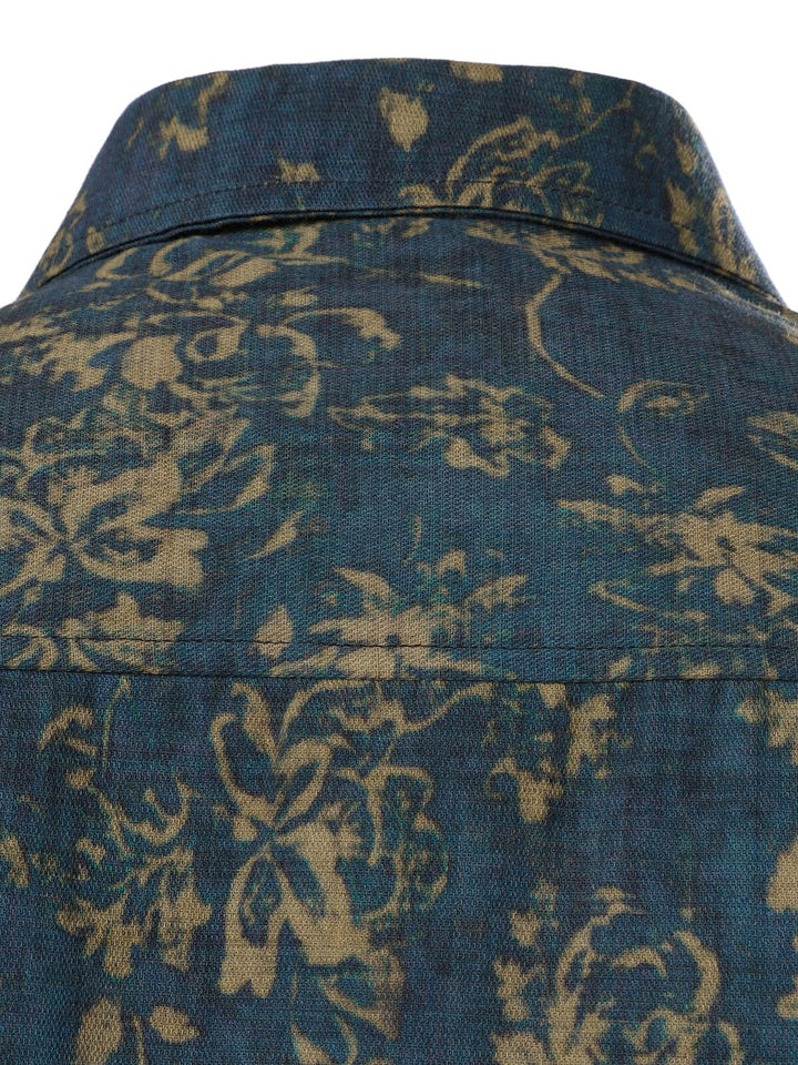 Chemise à manches longues et poche à imprimé floral rétro pour homme