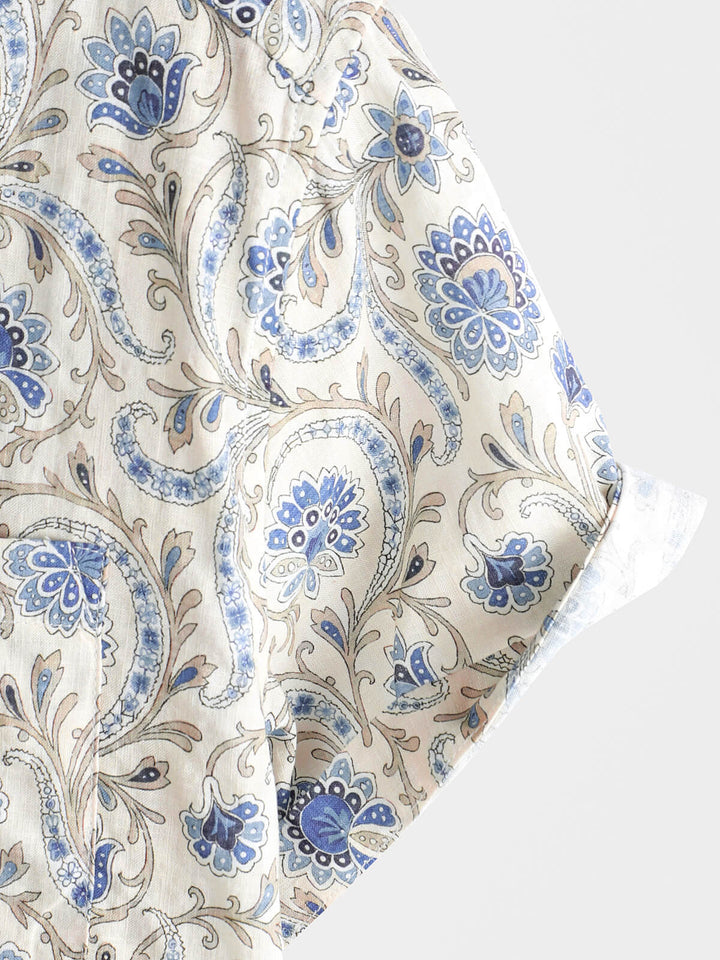 Chemise boutonnée à manches courtes et poches à motif cachemire pour homme