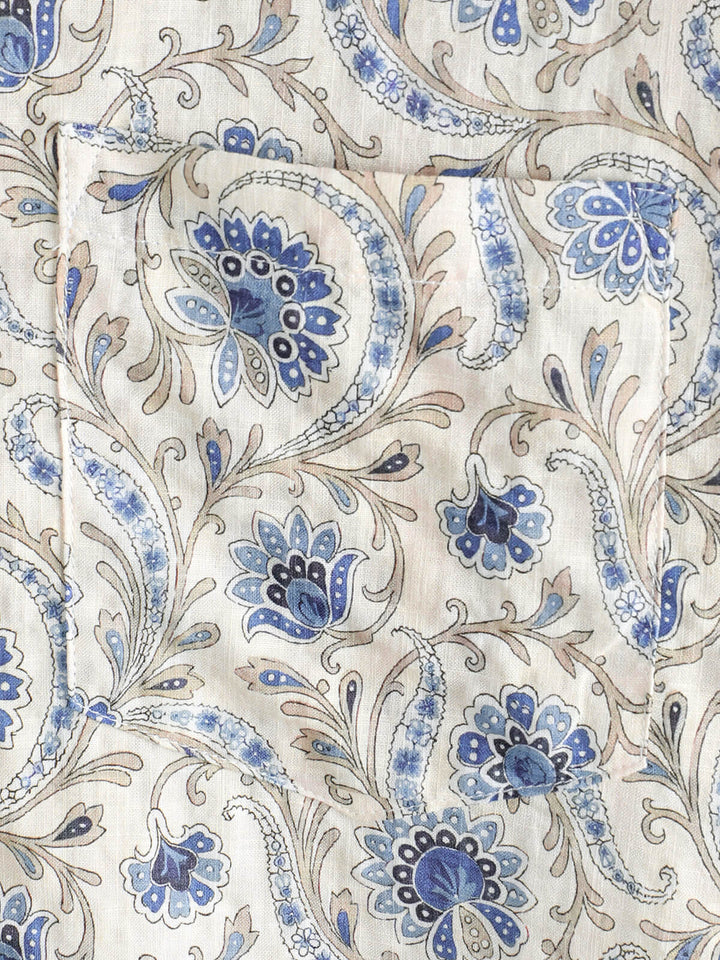 Chemise boutonnée à manches courtes et poches à motif cachemire pour homme