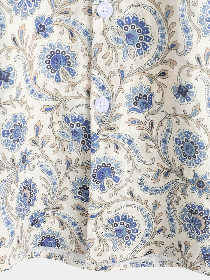 Chemise boutonnée à manches courtes et poches à motif cachemire pour homme