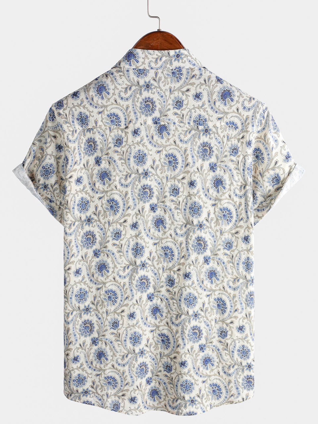 Chemise boutonnée à manches courtes et poches à motif cachemire pour homme