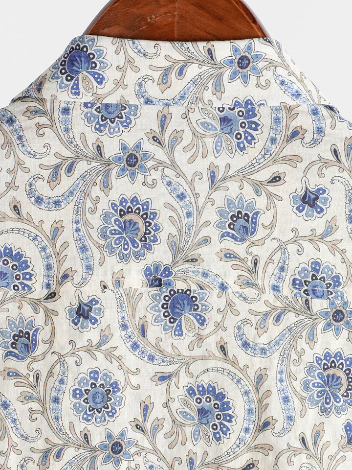 Chemise boutonnée à manches courtes et poches à motif cachemire pour homme