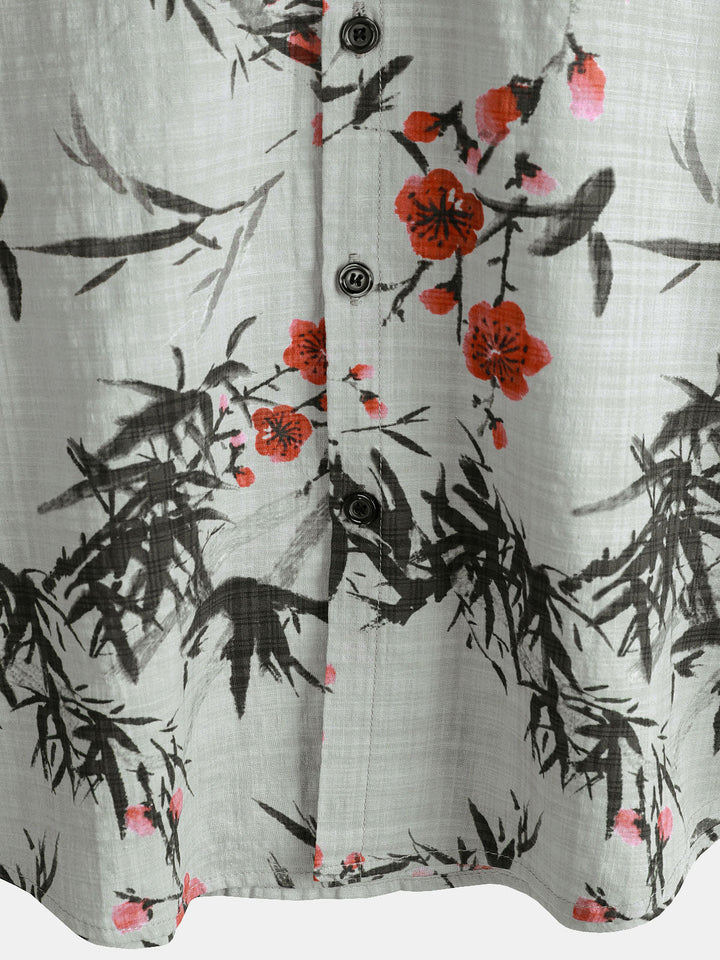 Chemise d’été vintage à manches courtes avec motif floral rouge