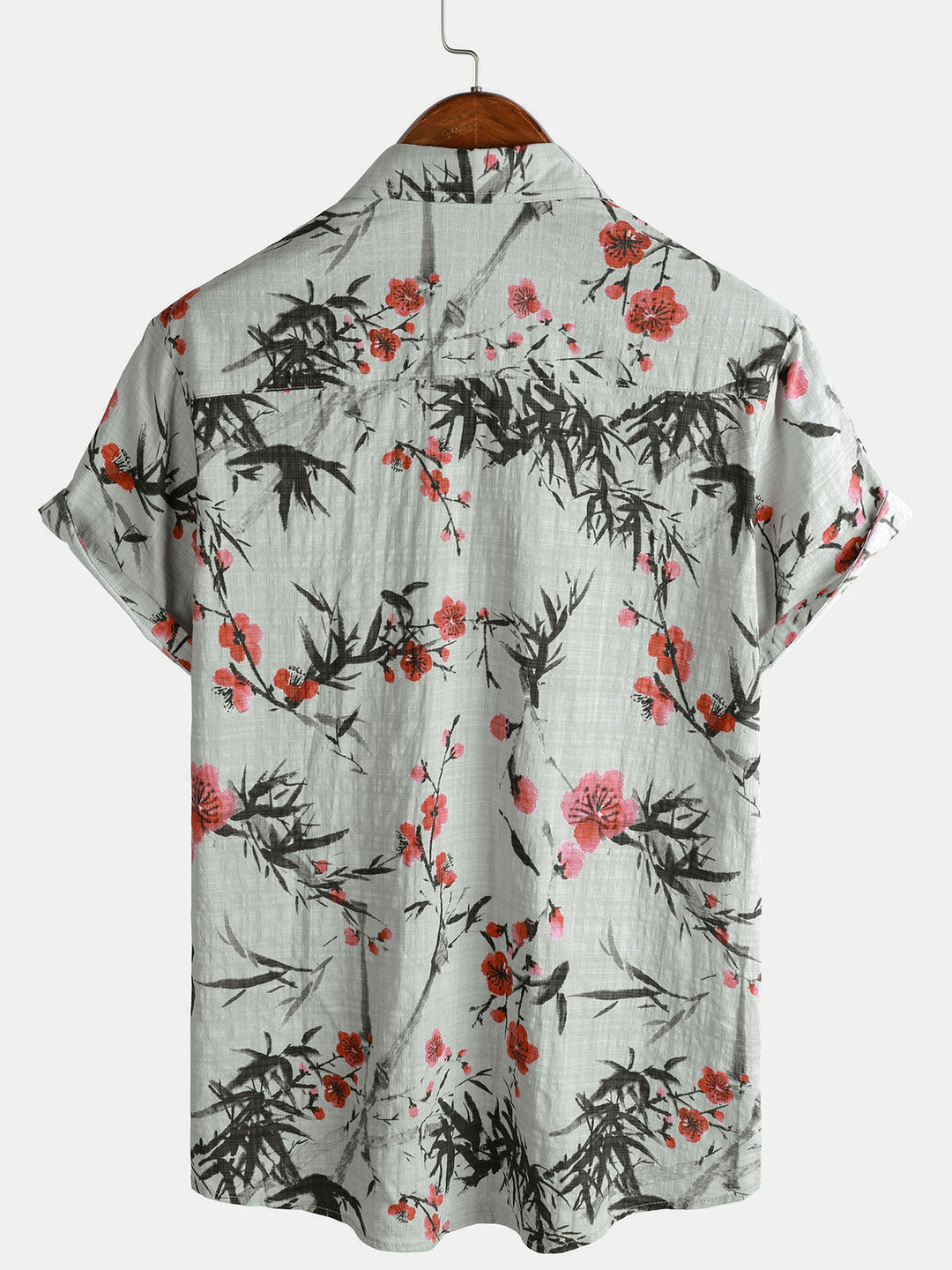 Chemise d’été vintage à manches courtes avec motif floral rouge