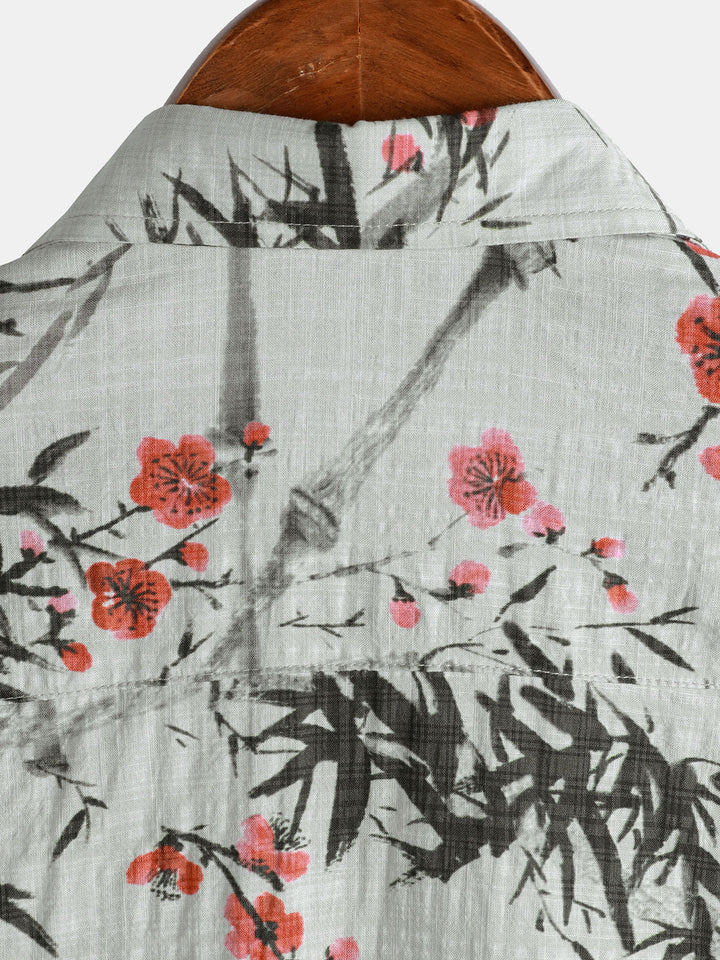 Chemise d’été vintage à manches courtes avec motif floral rouge