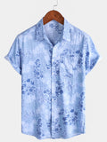 Chemise Rétro à Manches Courtes Florale Bleue pour Homme