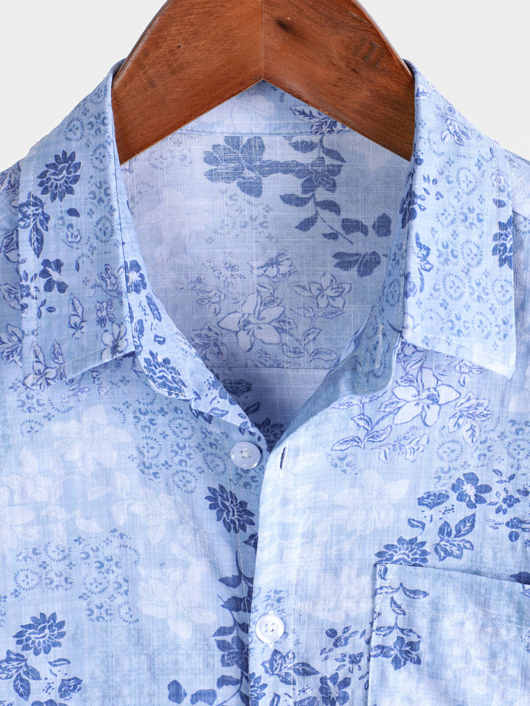 Chemise à manches courtes rétro à imprimé floral bleu pour homme