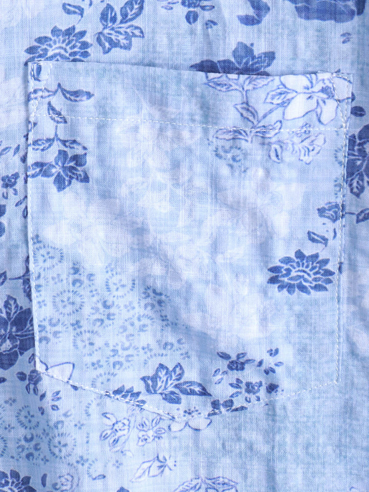 Chemise à manches courtes rétro à imprimé floral bleu pour homme