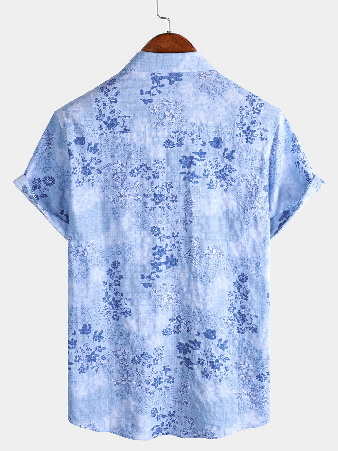Chemise à manches courtes rétro à imprimé floral bleu pour homme