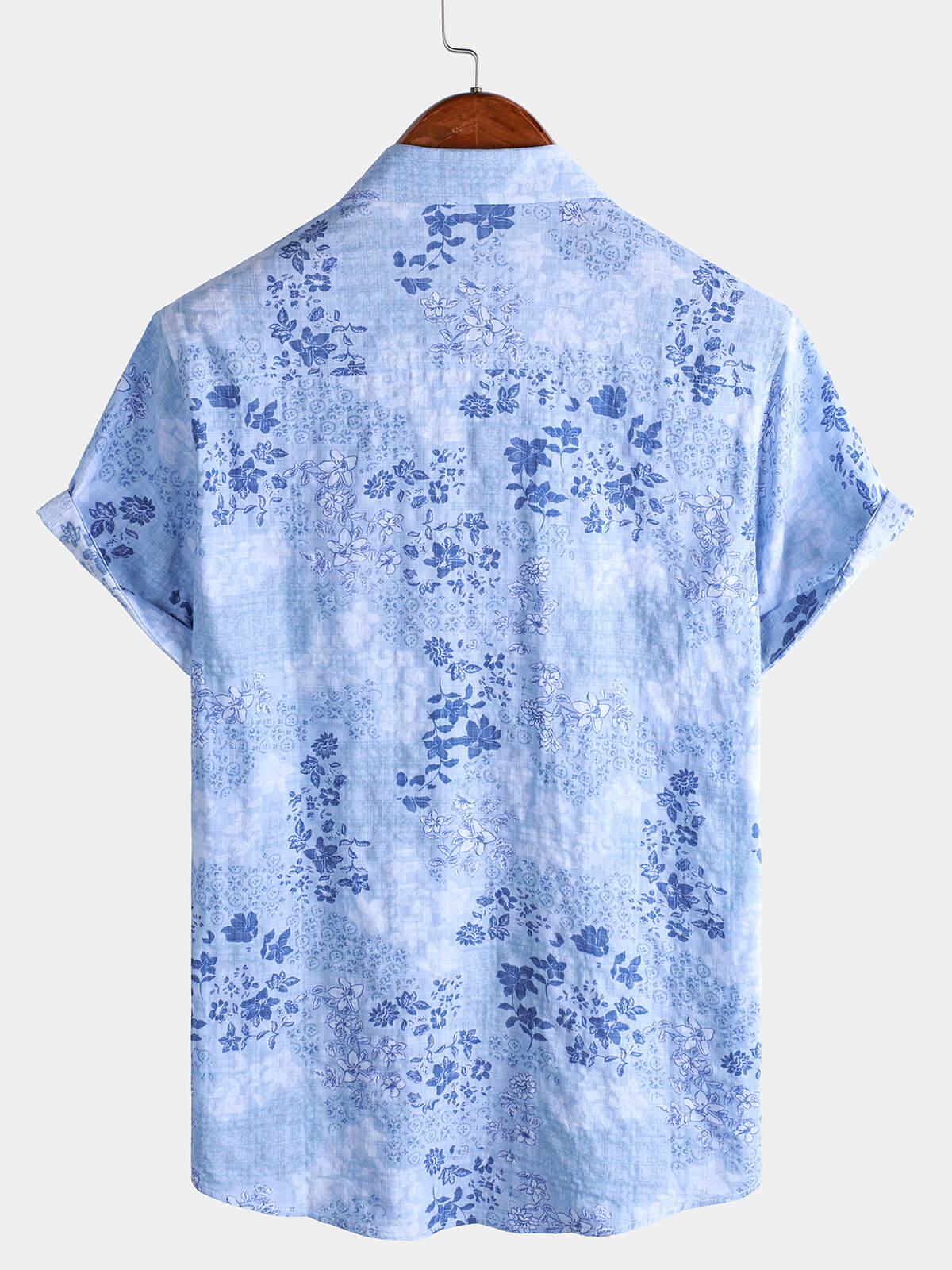 Chemise à manches courtes rétro à imprimé floral bleu pour homme