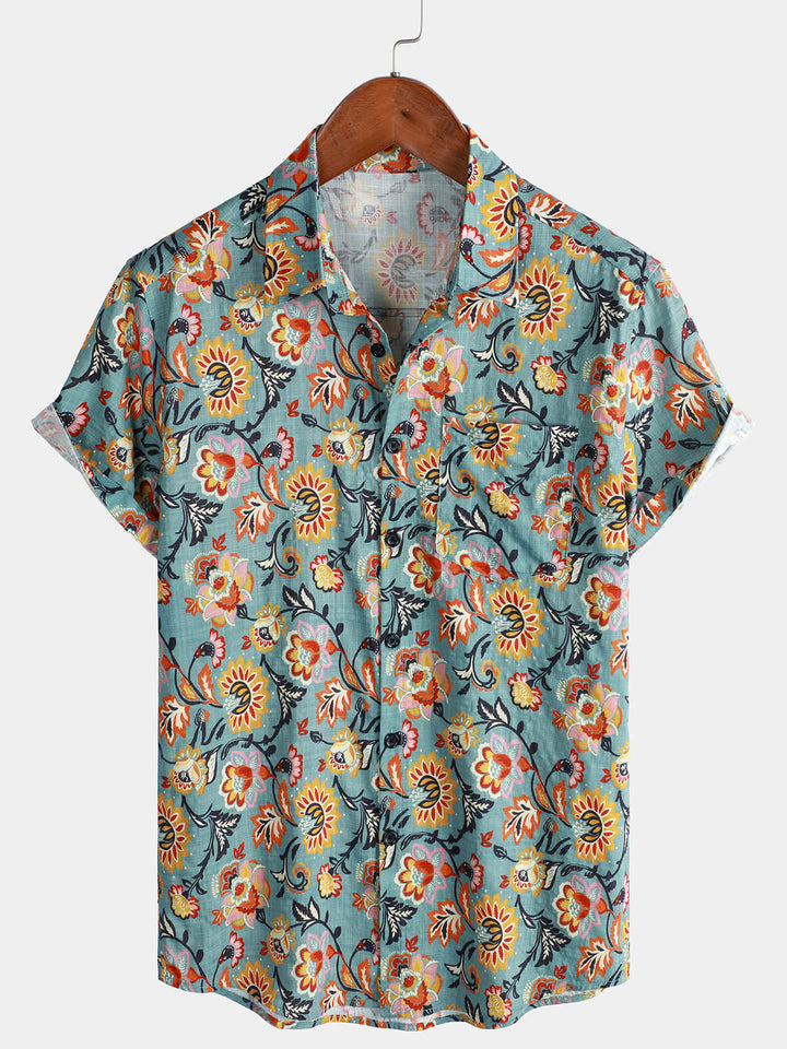 Chemise à manches courtes et poche à imprimé cachemire pour homme