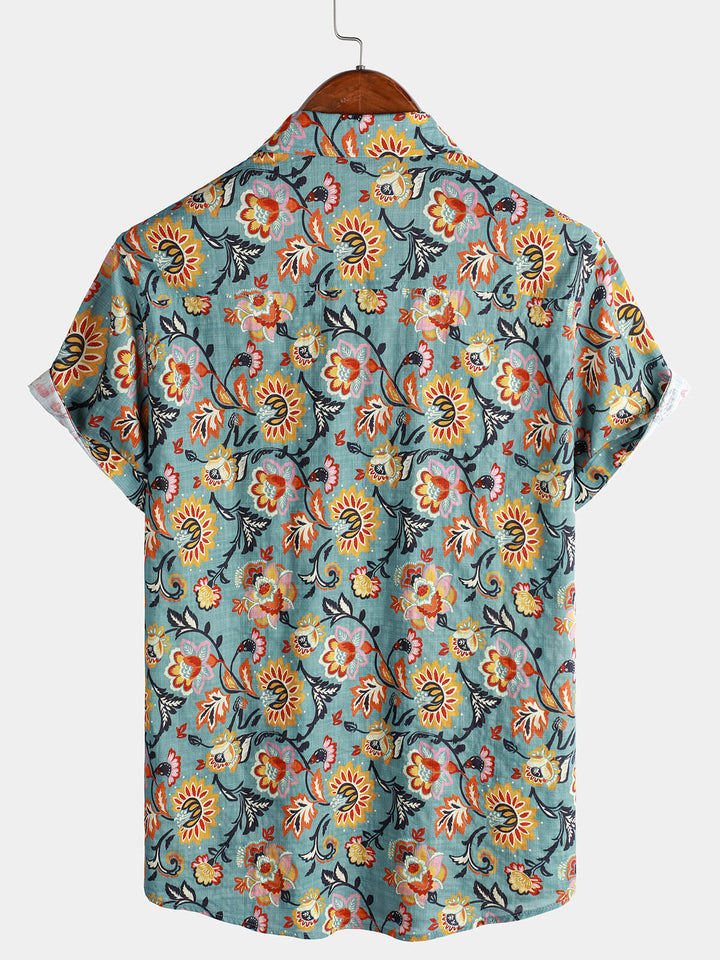 Chemise à manches courtes et poche à imprimé cachemire pour homme